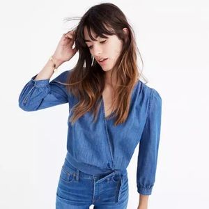 Madewell Women’s Denim Wrap Top, Size Large